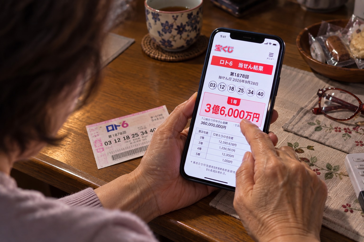宝くじの当選結果を確認するMさんのイメージ