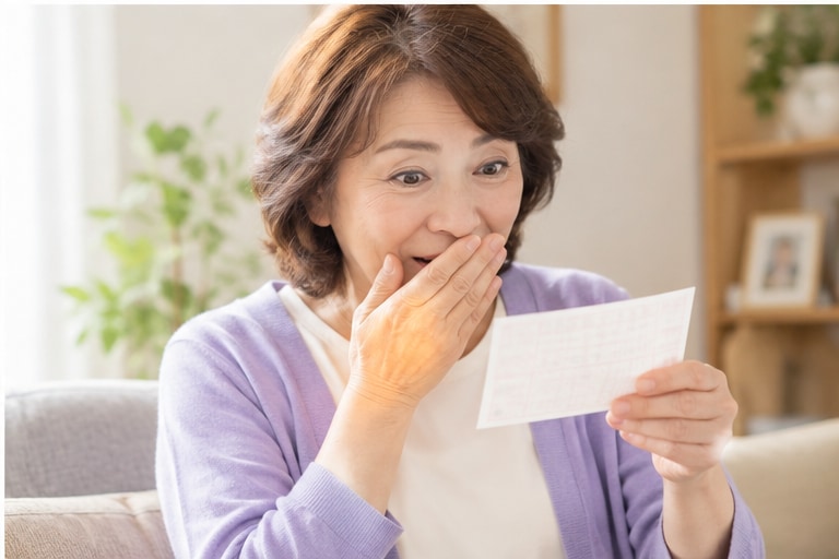 宝くじの当選結果を確認するMさんのイメージ